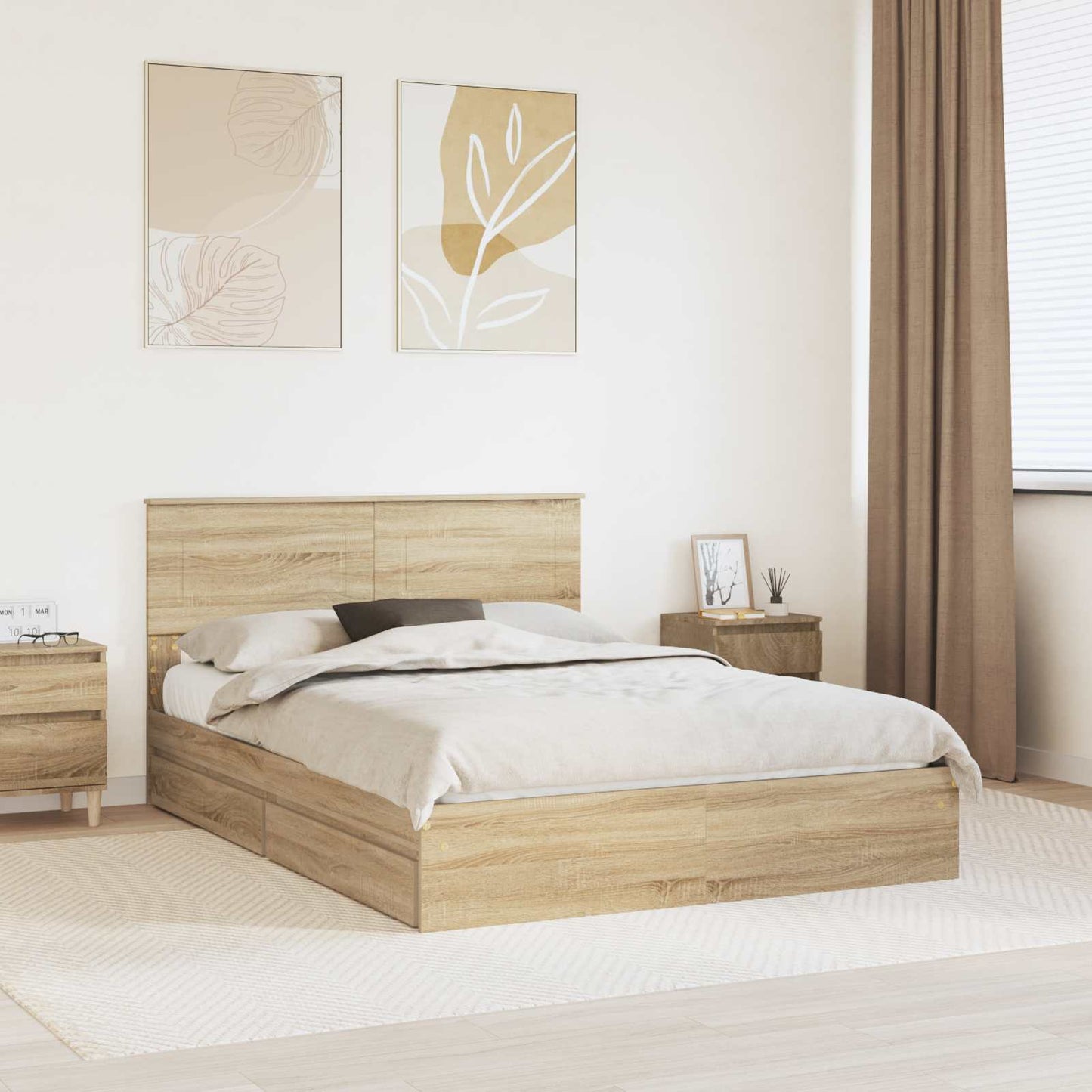 Letto con Contenitore con testiera Rovere Sonoma 160 x 200 cm | homemem39