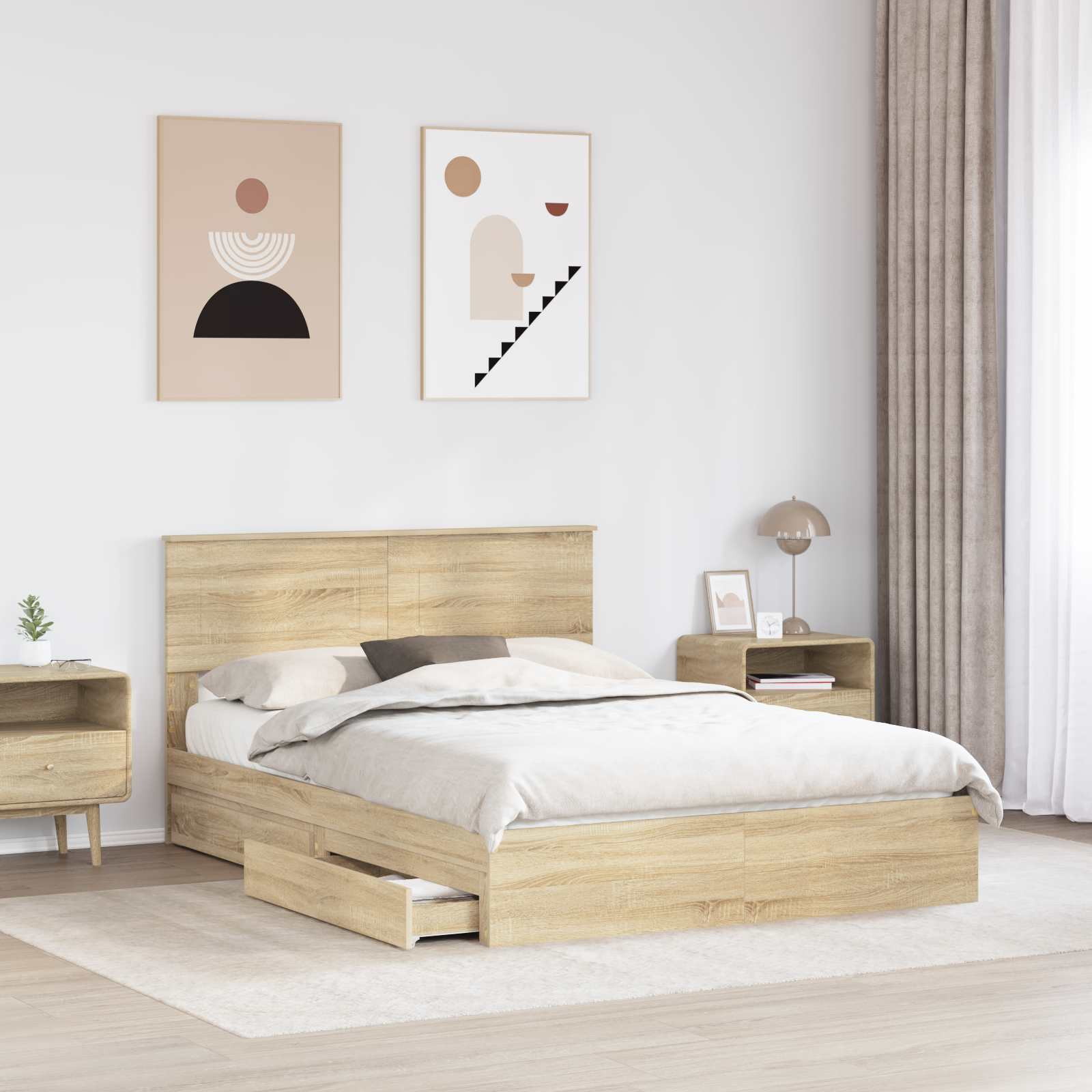 Letto con Contenitore con testiera Rovere Sonoma 160 x 200 cm | homemem39