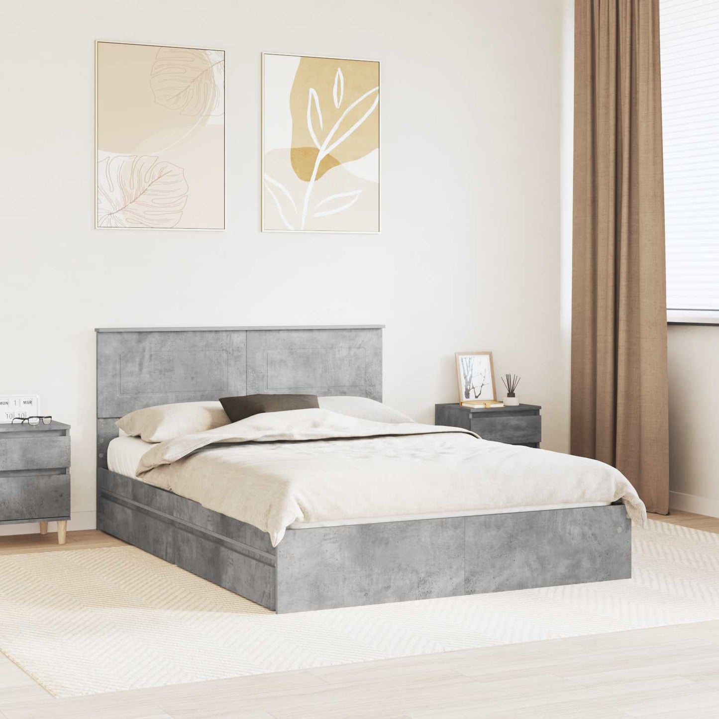 Letto con Contenitore con testiera Grigio cemento 150 x 200 cm | homemem39