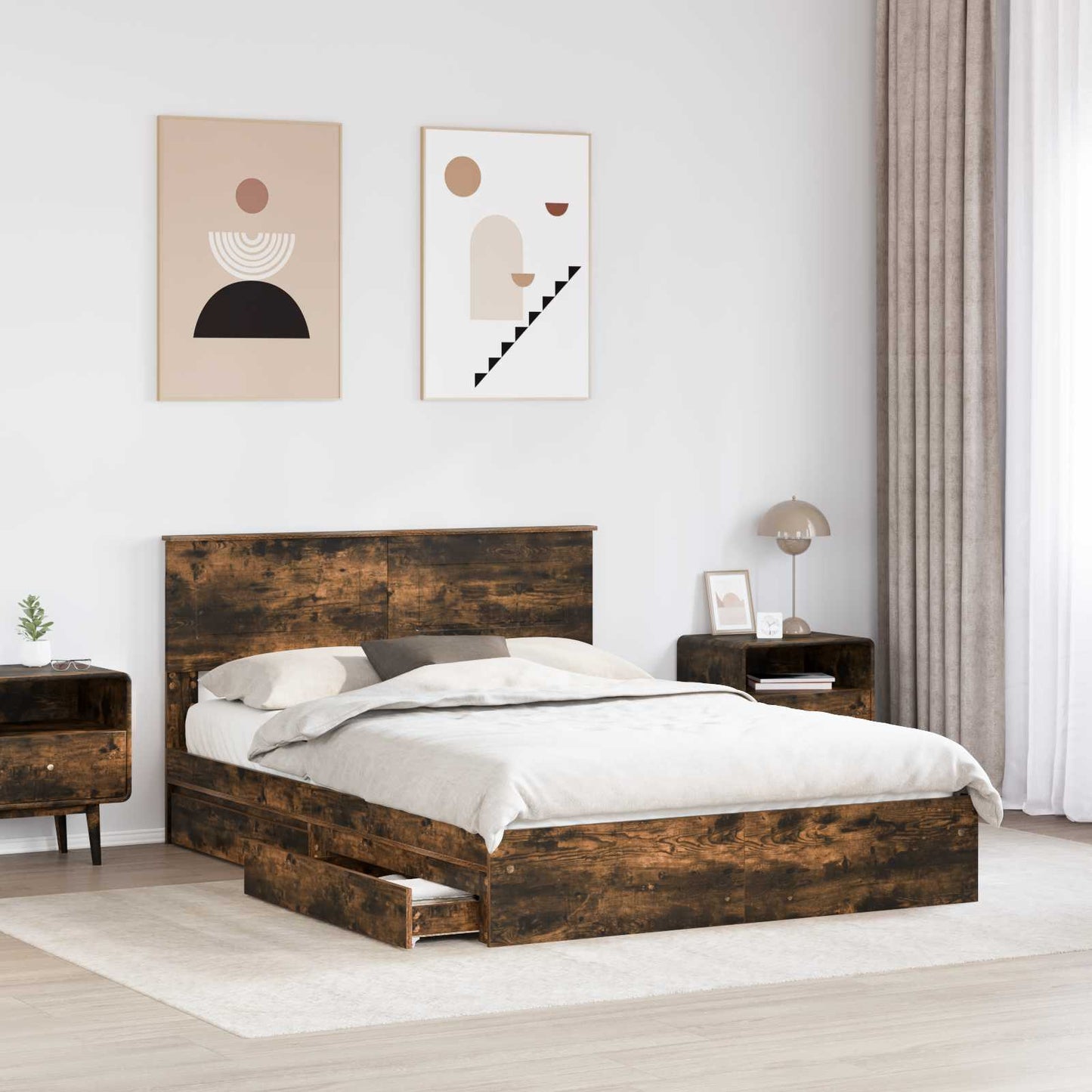Letto con Contenitore con testiera Rovere fumé 140 x 190 cm