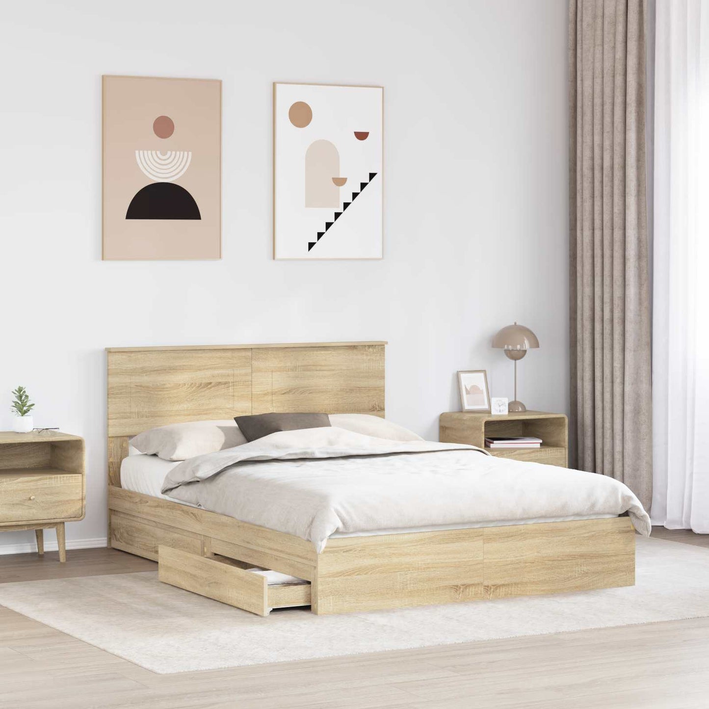 Letto con Contenitore con testiera Rovere Sonoma 140 x 200 cm