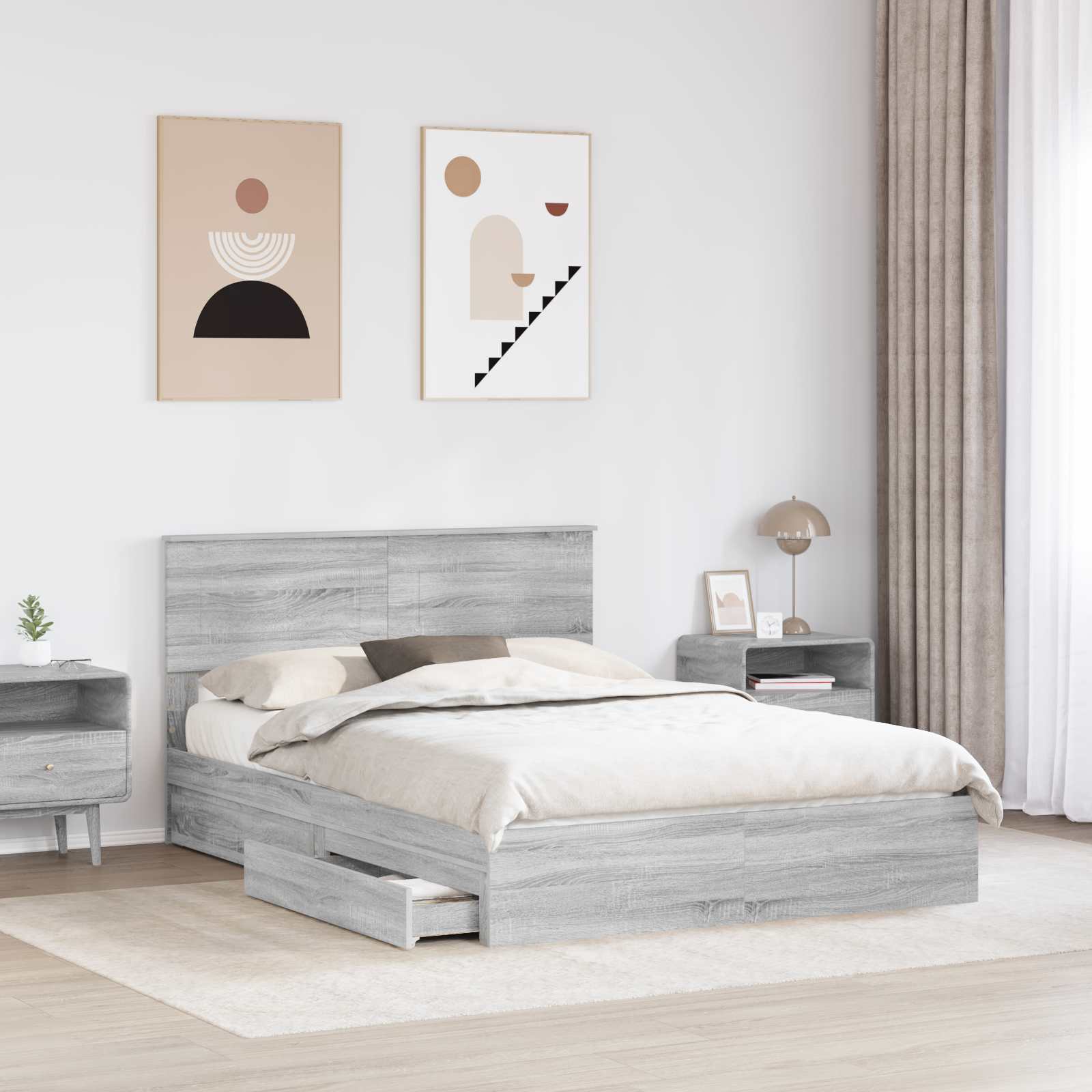 Letto con Contenitore con testiera Grigio Sonoma 140 x 200 cm | homemem39