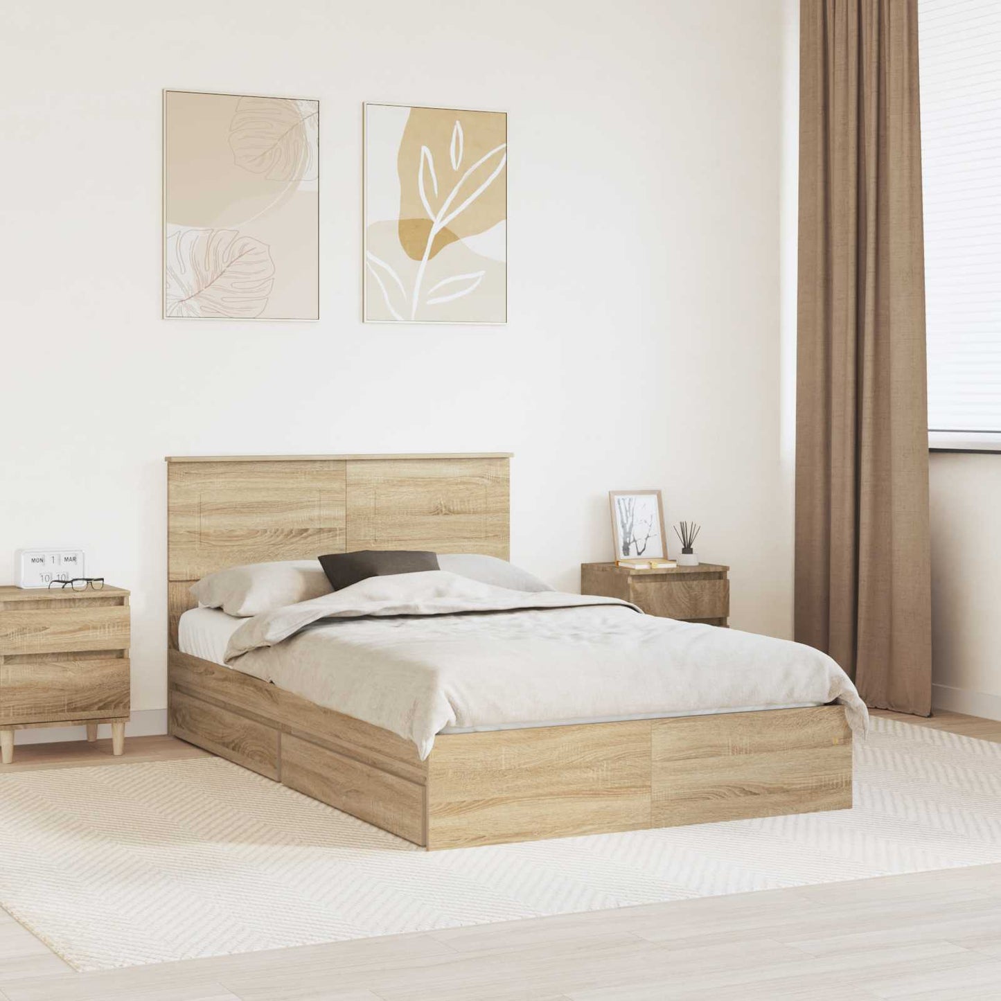 Letto con Contenitore con testiera Rovere Sonoma 135 x 190 cm | homemem39
