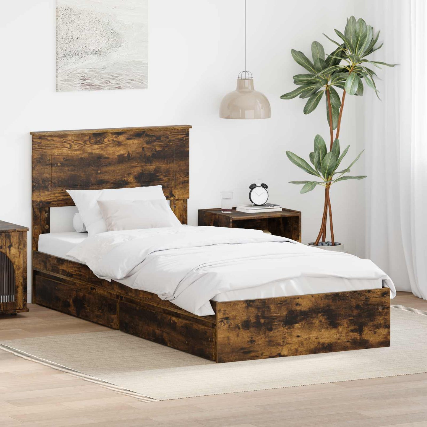 Letto con Contenitore con testiera Rovere fumé 100 x 200 cm | homemem39