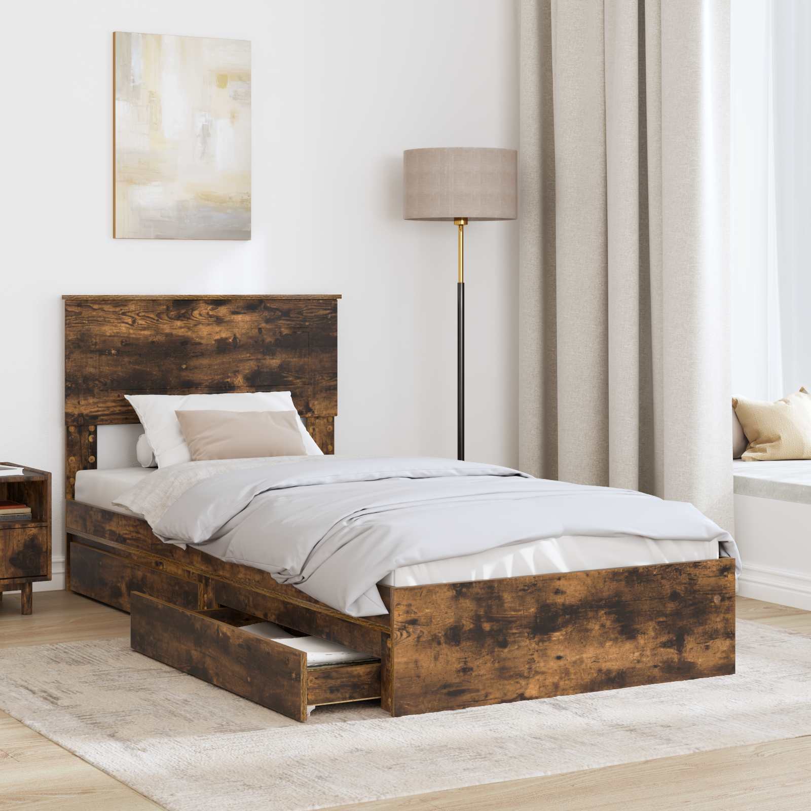 Letto con Contenitore con testiera Rovere fumé 100 x 200 cm | homemem39
