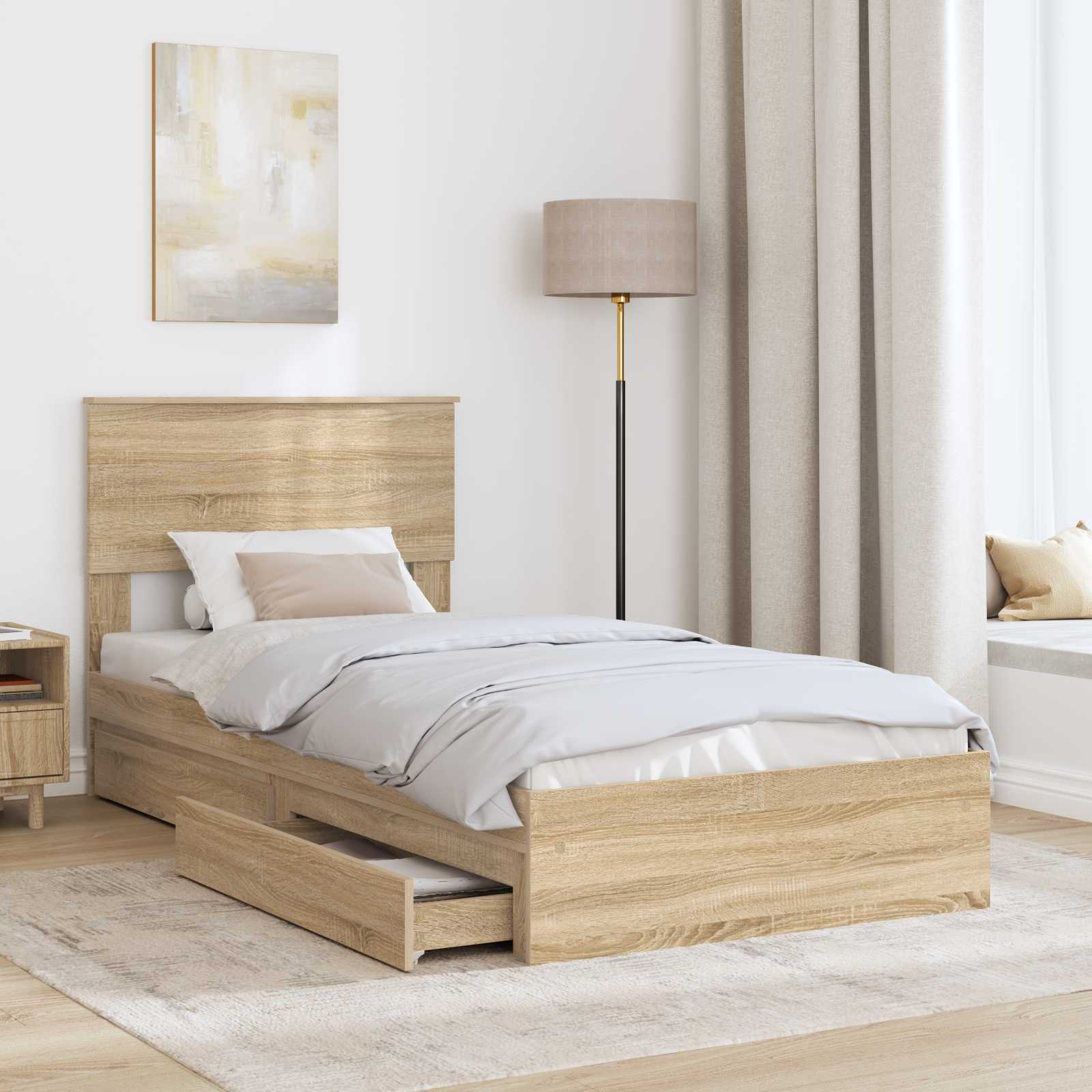 Letto con Contenitore con testiera Rovere Sonoma 90 x 190 cm | homemem39