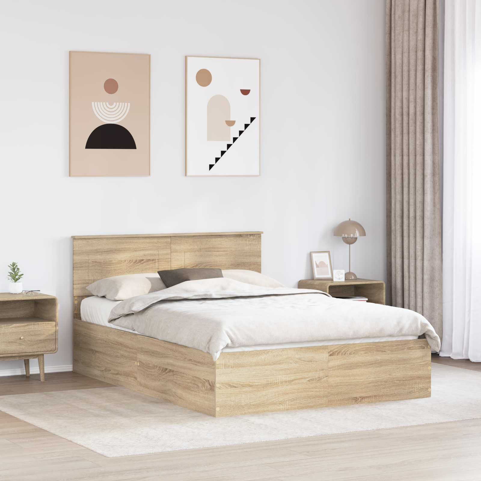 Struttura del letto con testiera Rovere Sonoma 150 x 200 cm | homemem39