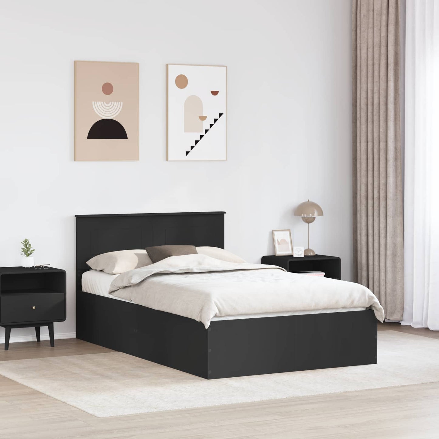 Struttura del letto Nero 135 x 190 cm Legno multistrato | homemem39
