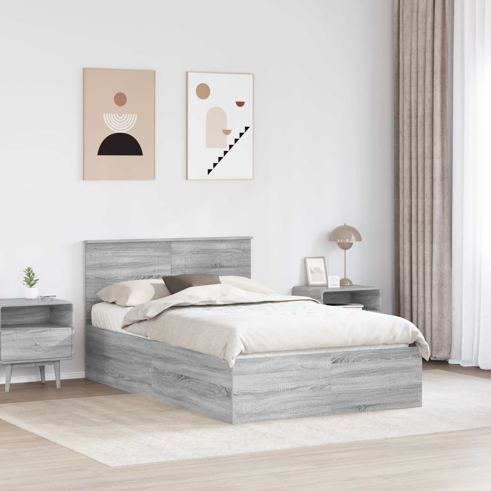 Struttura del letto con testiera Grigio Sonoma 135 x 190 cm | homemem39