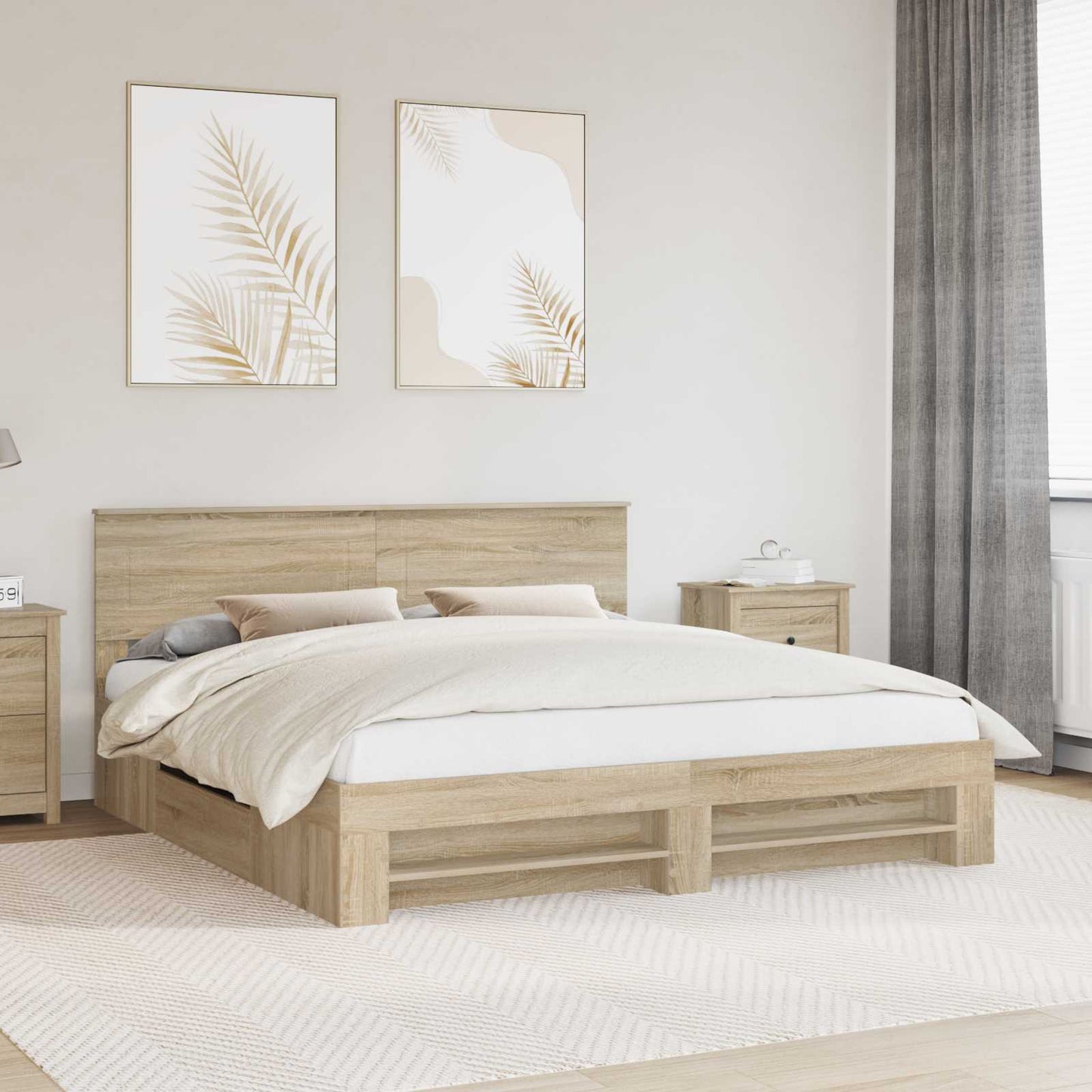 Struttura del letto con testiera Rovere Sonoma 200 x 200 cm