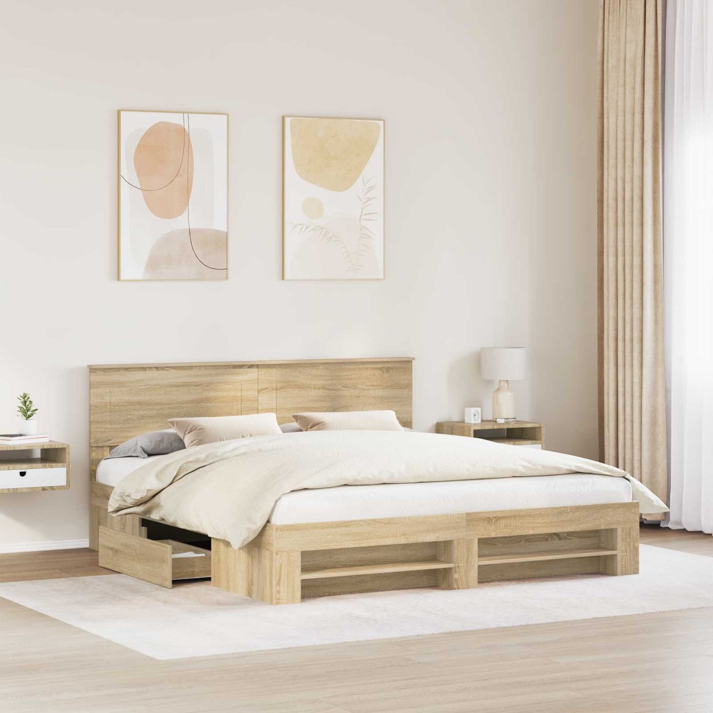 Struttura del letto con testiera Rovere Sonoma 200 x 200 cm