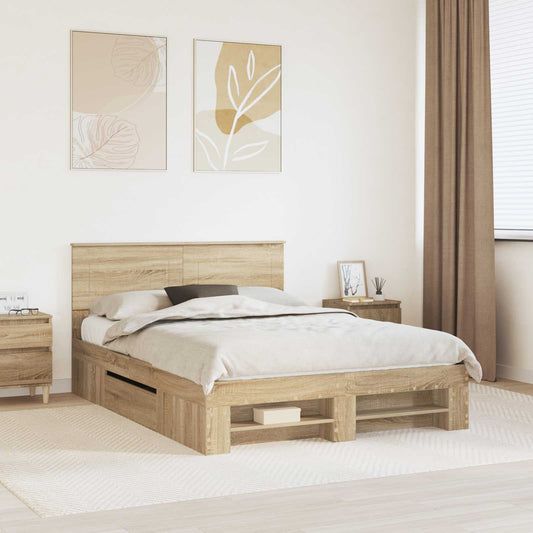 Struttura del letto con testiera Rovere Sonoma 140 x 200 cm | homemem39