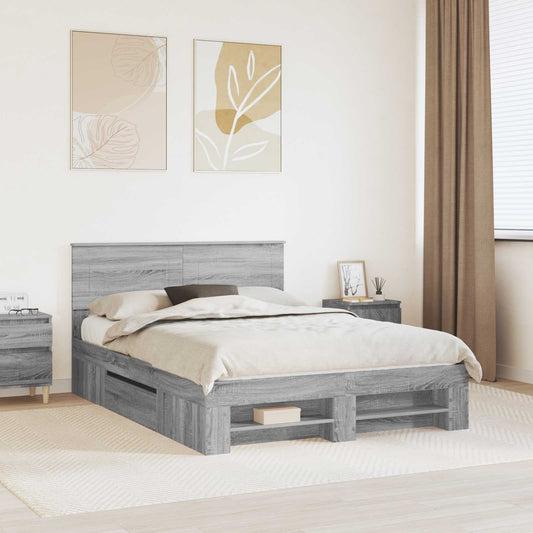 Struttura del letto con testiera Grigio Sonoma 140 x 200 cm | homemem39