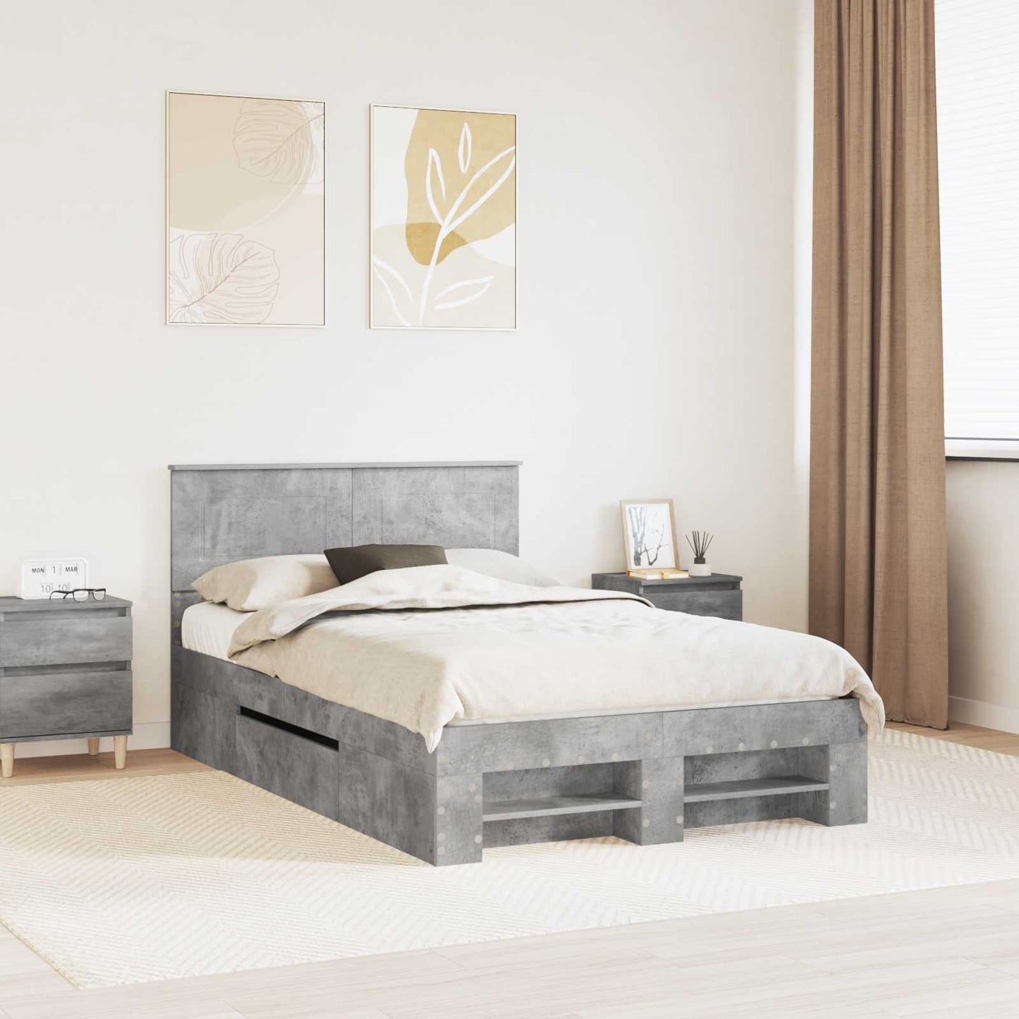Struttura del letto con testiera Grigio cemento 137 x 203 cm