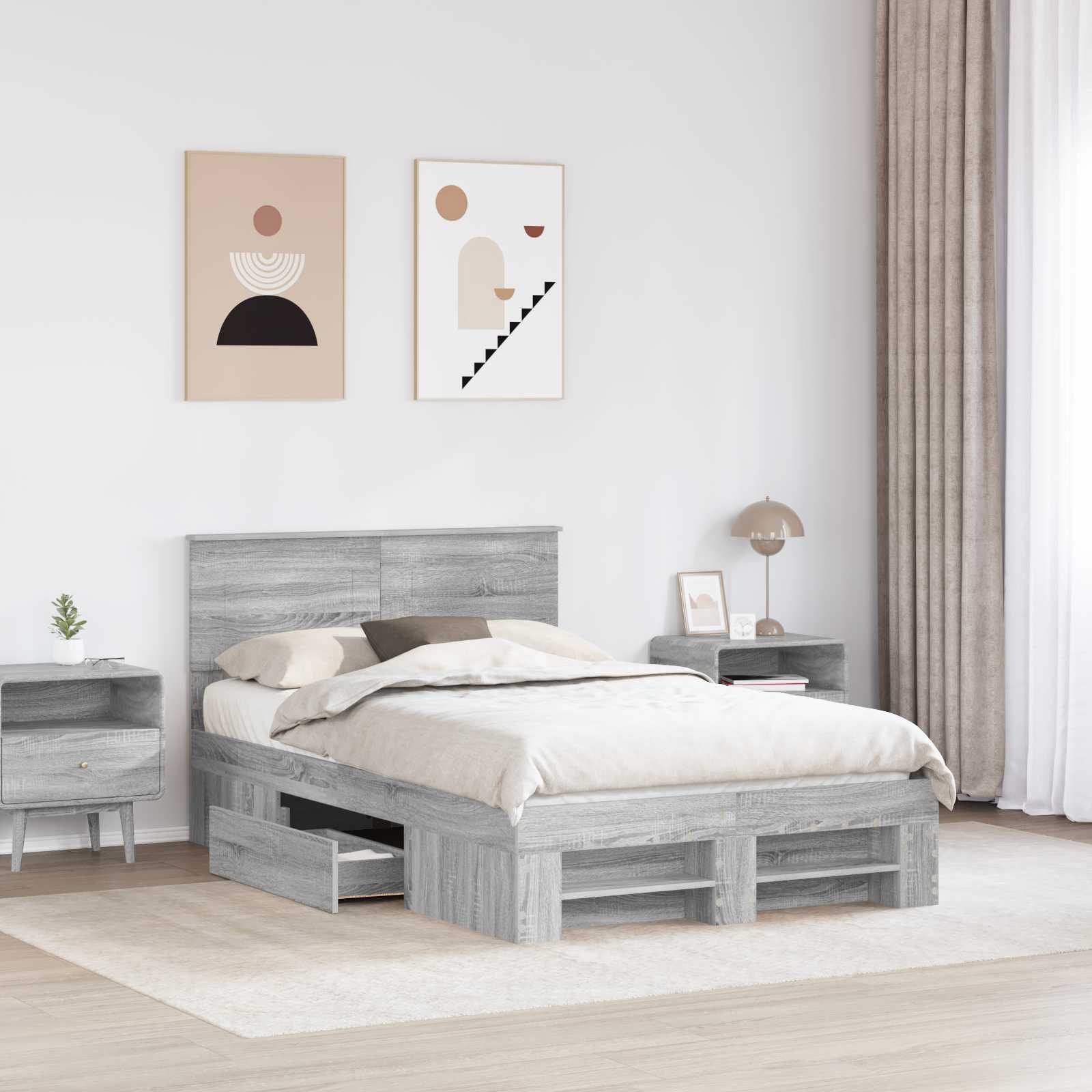 Struttura del letto con testiera Grigio Sonoma 137 x 203 cm | homemem39