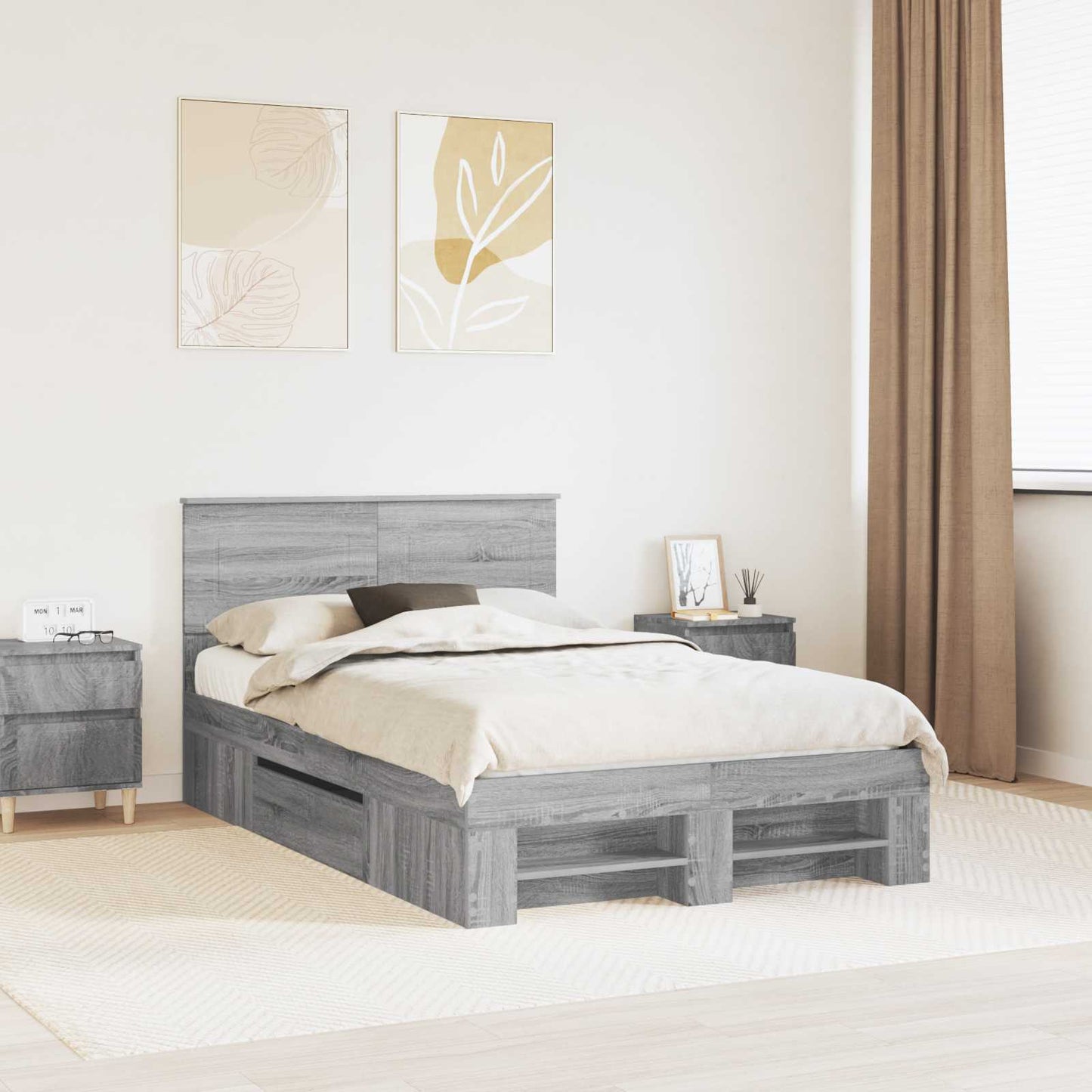 Struttura del letto con testiera Grigio Sonoma 120 x 200 cm | homemem39