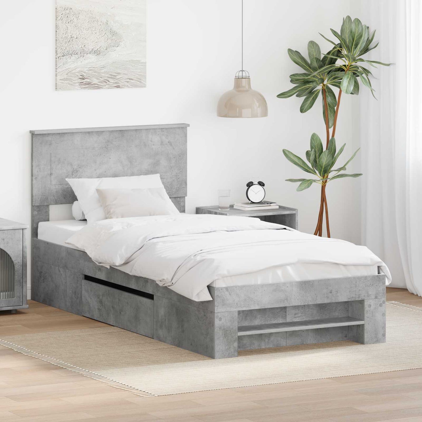 Struttura del letto con testiera Grigio cemento 90 x 200 cm