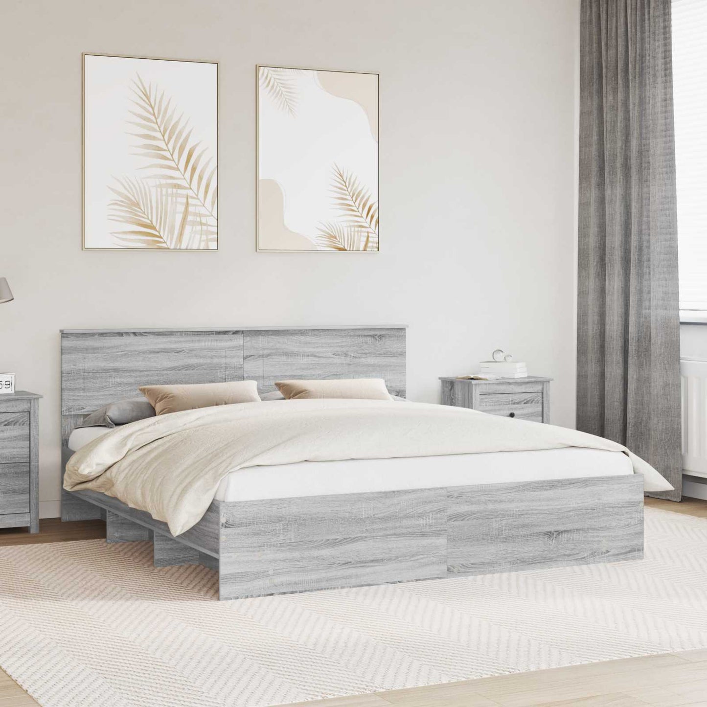 Struttura del letto con testiera Grigio Sonoma 200 x 200 cm | homemem39