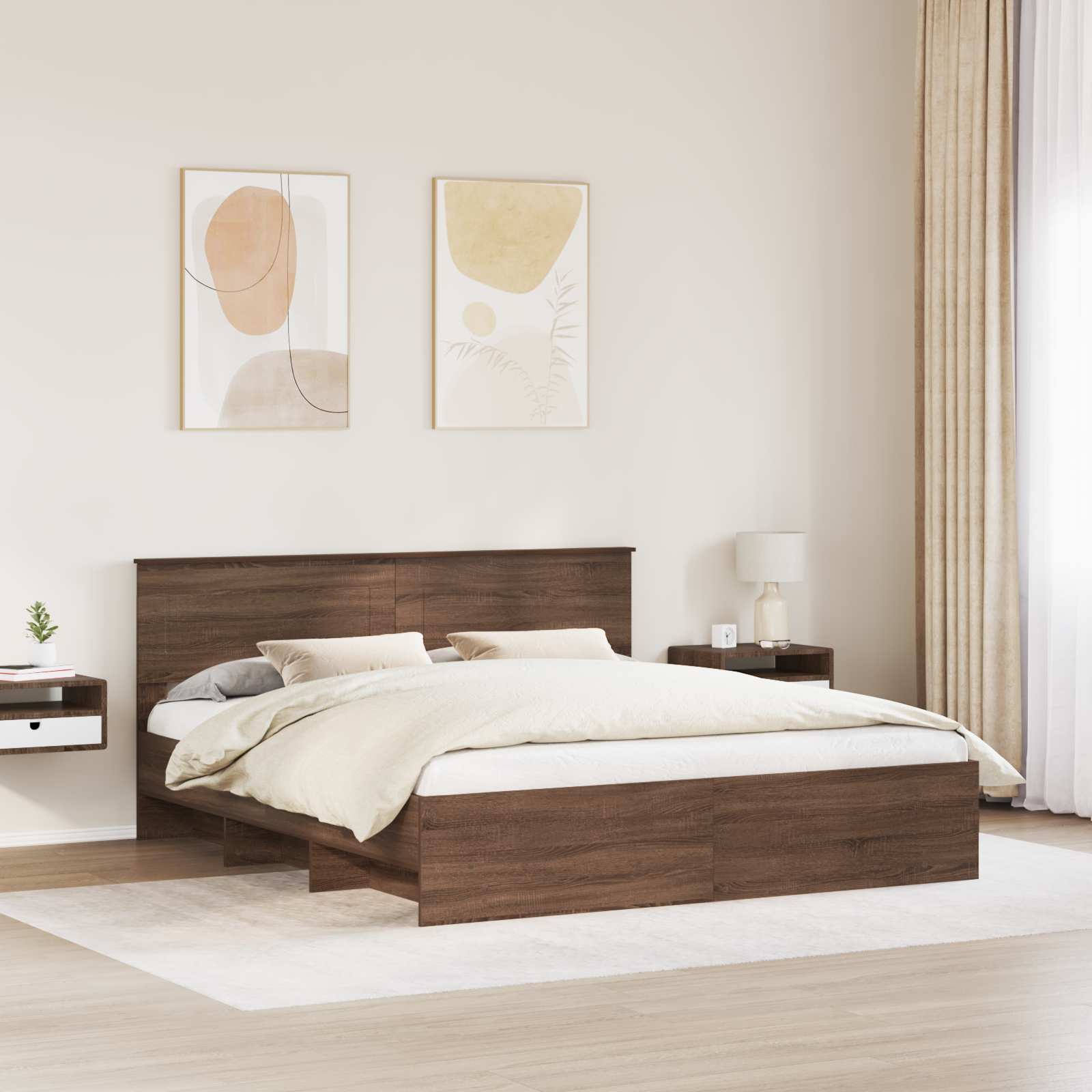 Struttura del letto con testiera Rovere Marrone 200 x 200 cm | homemem39