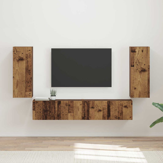 Set di Mobiletto da TV a Parete 4 pcs Legno vecchio | homemem39