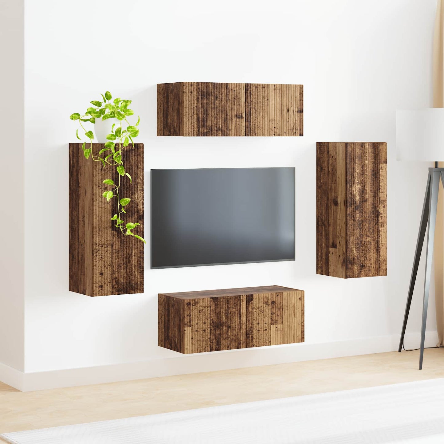 Set di Mobiletto da TV a Parete 4 pcs Legno vecchio | homemem39