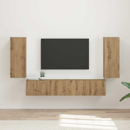 Set di Mobiletto da TV a Parete 4 pcs Rovere artigianale | homemem39