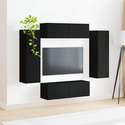 Set di Mobiletto da TV a Parete 4 pz Nero Legno ingegnerizzato | homemem39