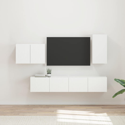 Set di Mobiletto da TV a Parete 4 pcs Bianco Legno multistrato | homemem39