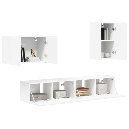 Set di Mobiletto da TV a Parete 4 pcs Bianco Legno multistrato | homemem39