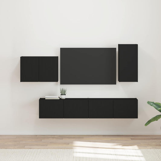 Set di Mobiletto da TV a Parete 4 pz Nero Legno ingegnerizzato