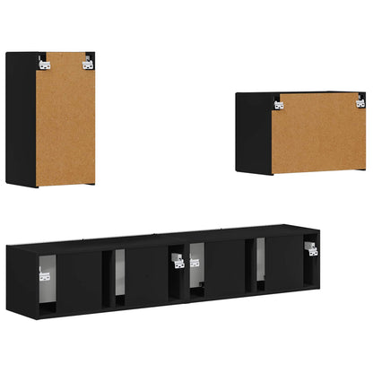 Set di Mobiletto da TV a Parete 4 pcs Nero Legno ingegnerizzato | homemem39
