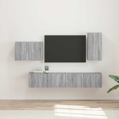Set di Mobiletto da TV a Parete 4 pcs Grigio Sonoma | homemem39