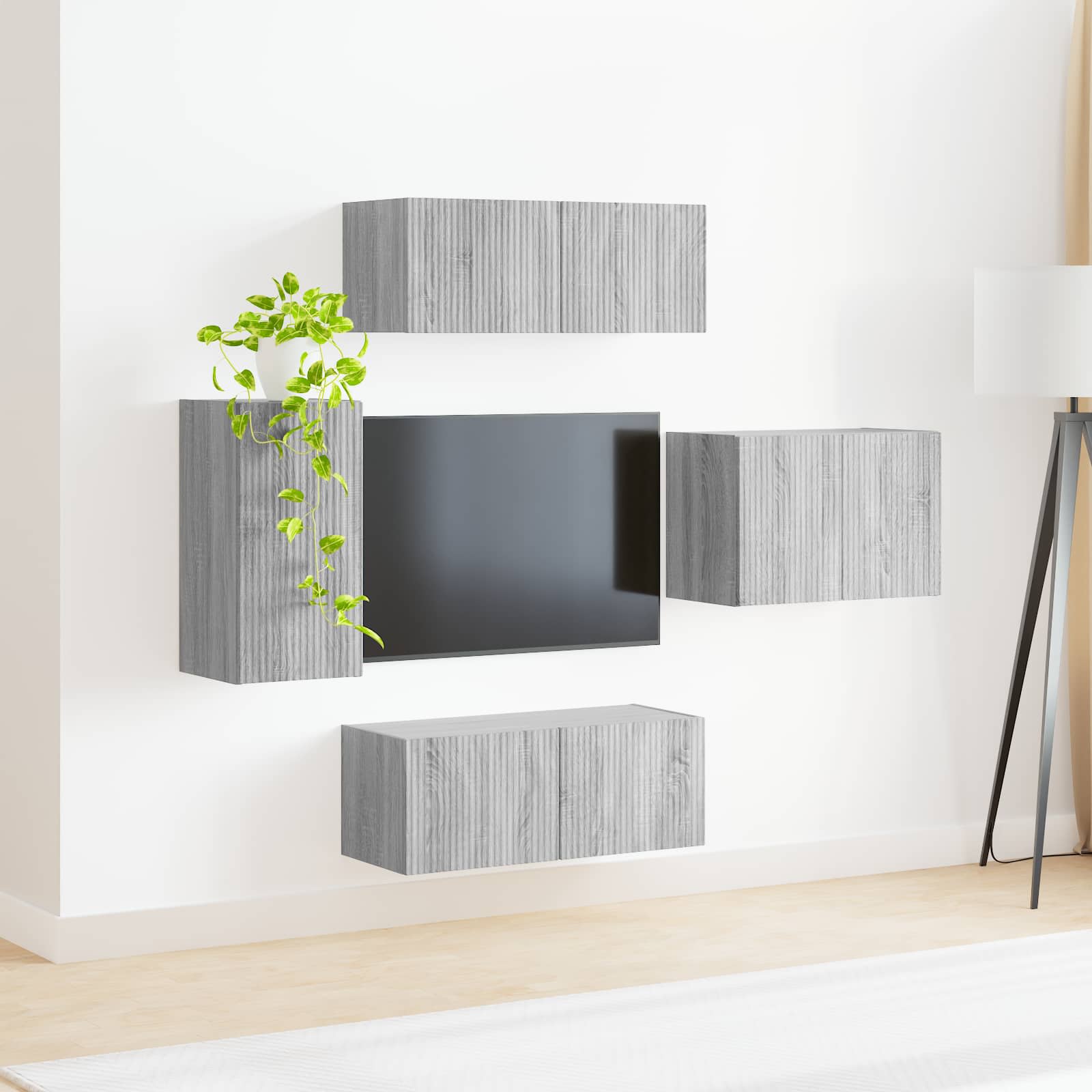 Set di Mobiletto da TV a Parete 4 pcs Grigio Sonoma | homemem39