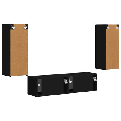 Set mobile TV Montaggio a parete 2 pcs Nero Legno multistrato