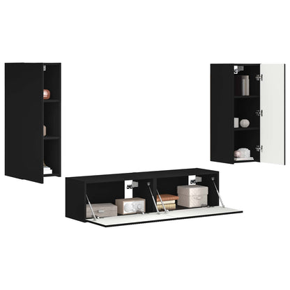 Set mobile TV Montaggio a parete 2 pcs Nero Legno multistrato