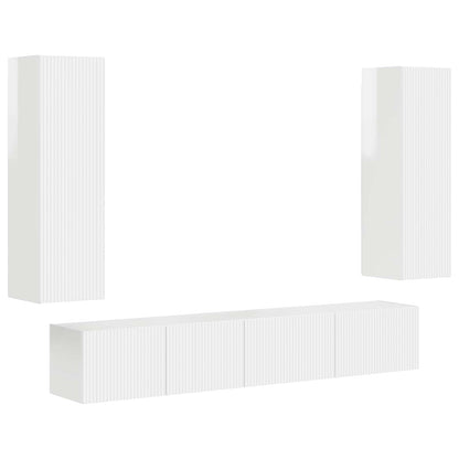 Set mobile TV 3 pcs Bianco Lucido Legno multistrato