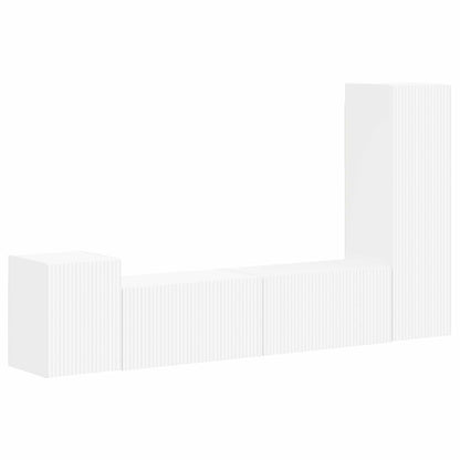 Set mobile TV Montaggio a parete 4 pcs Bianco Legno multistrato