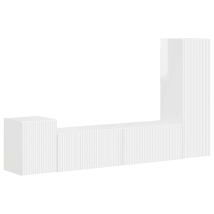 Set mobile TV 4 pcs Bianco Lucido Legno multistrato