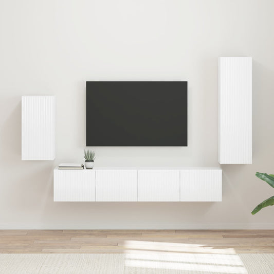 Set mobile TV 3 pcs Bianco Lucido Legno multistrato