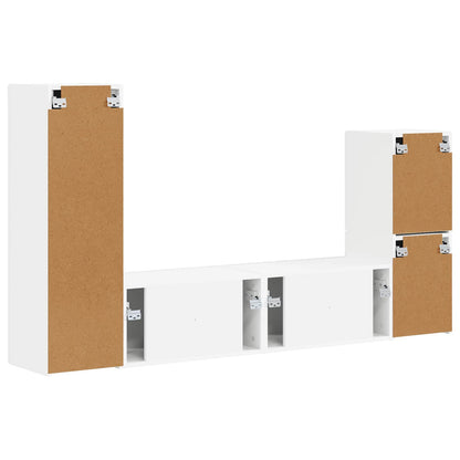 Set mobile TV Montaggio a parete 4 pcs Bianco Legno multistrato