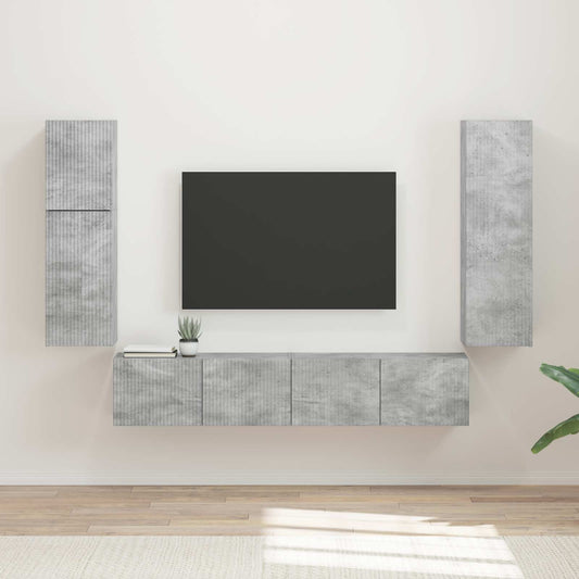 Set mobile TV 4 pcs Grigio cemento Legno multistrato