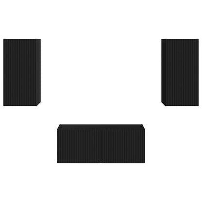 Set mobile TV Montaggio a parete 6 pcs Nero Legno multistrato