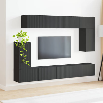 Set mobile TV Montaggio a parete 5 pcs Nero Legno multistrato