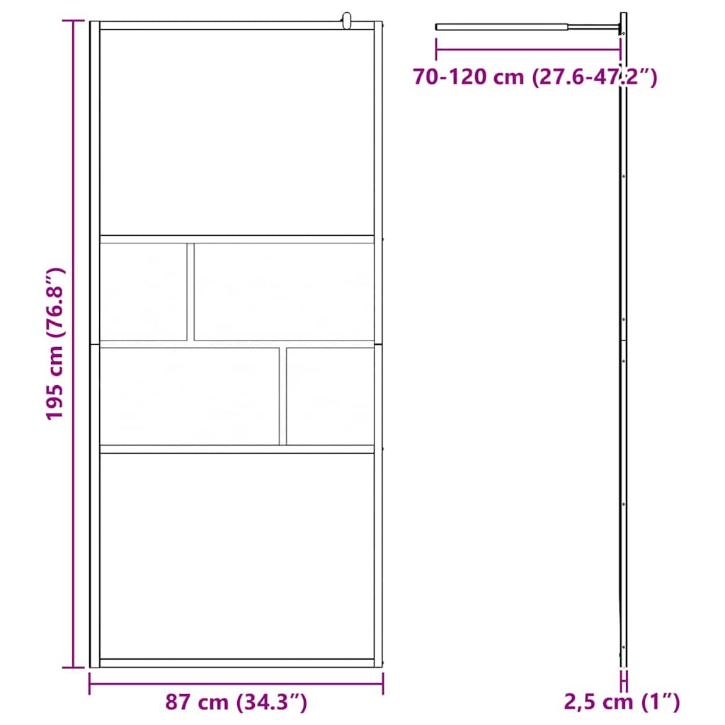 Parete Doccia Walk-in Nero 80 x 195 x 0.5 cm Vetro e Alluminio