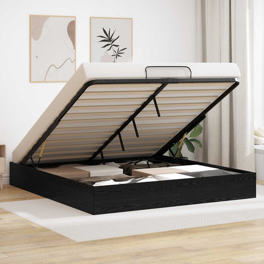 Letto ottomano con archiviazione Rovere Nero 203 x 180 x 25 cm