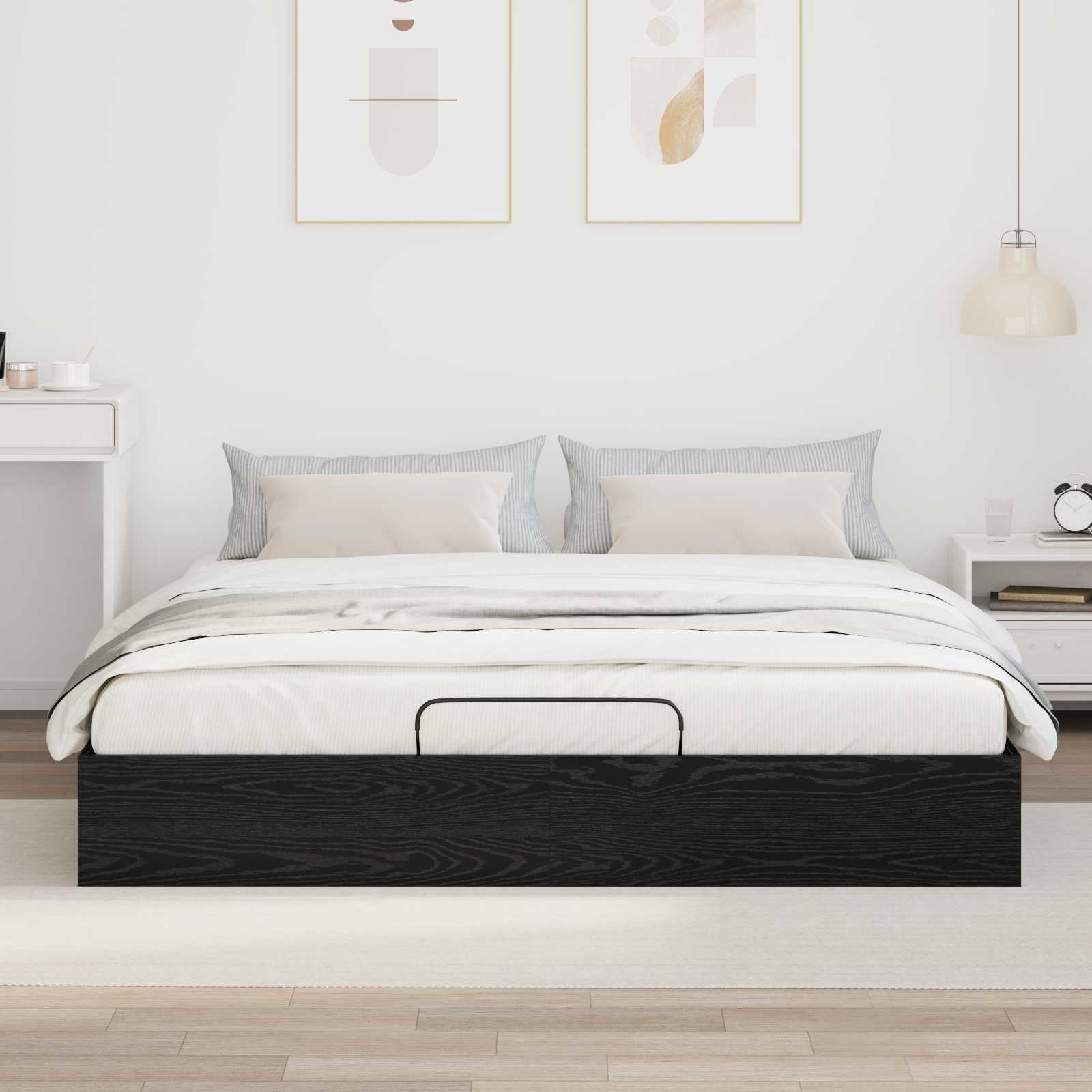 Letto ottomano con archiviazione Rovere Nero 203 x 180 x 25 cm | homemem39