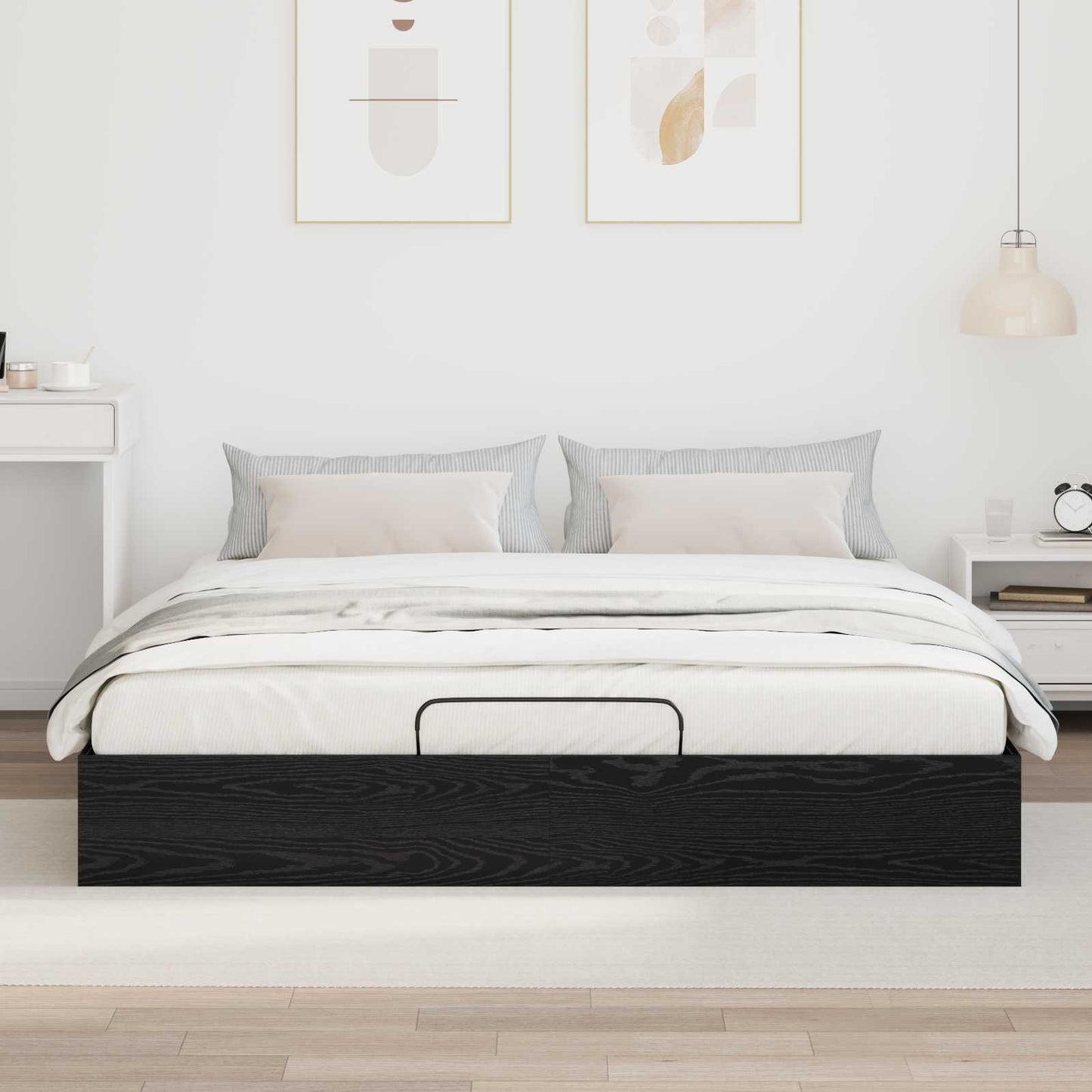 Letto ottomano con archiviazione Rovere Nero 203 x 160 x 25 cm | homemem39