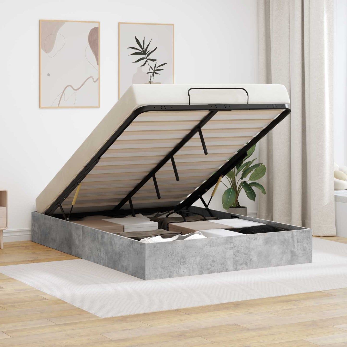 Letto ottomano Grigio Cemento 150 x 200 cm Legno ingegnerizzato | homemem39