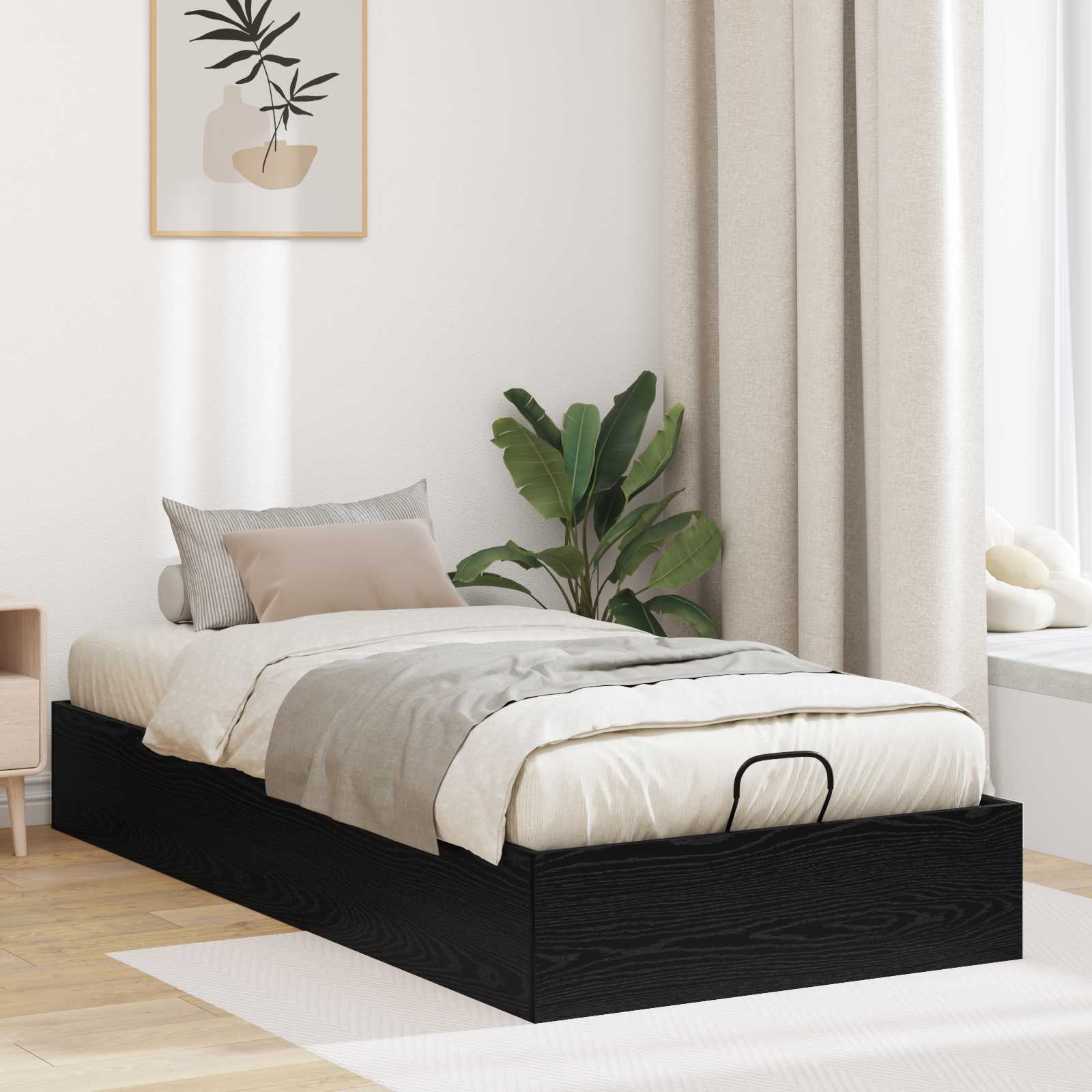 Letto ottomano con archiviazione Rovere Nero 203 x 100 x 25 cm | homemem39
