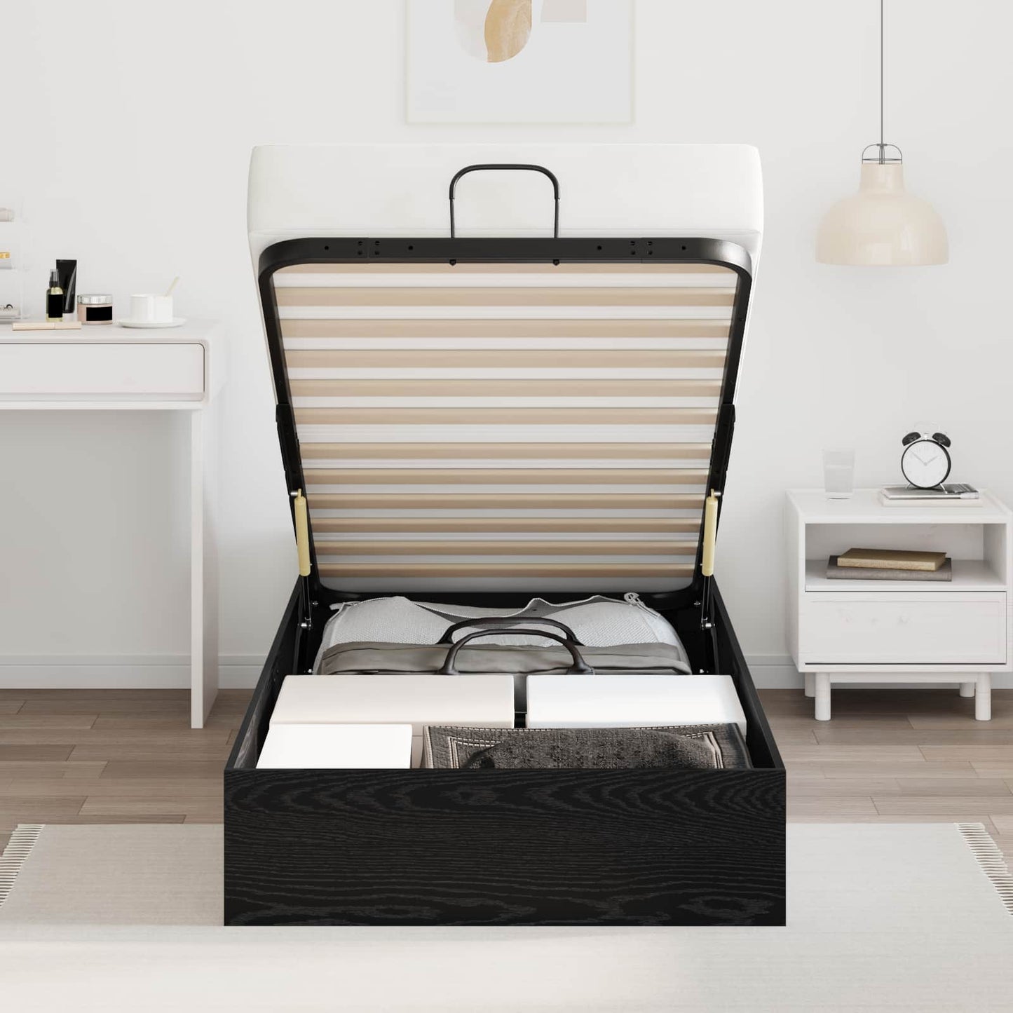 Letto ottomano con archiviazione Rovere Nero 203 x 100 x 25 cm | homemem39